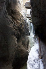 Icicles at Partnachklamm in Garmisch-Partenkirchen, Bavaria, Germany, wintertime