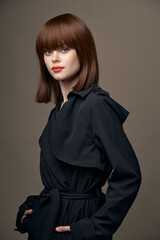 Close-up beautiful lady European appearance stylish clothes