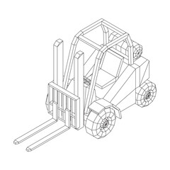 Forklift Loader lift truck. Wireframe illustration.