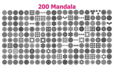 200 Mandala tattoo collections. Vector flower pattern design.
