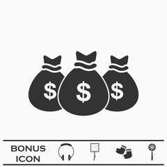 Money bags icon flat
