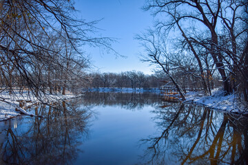 Obraz premium trees and river in the snow