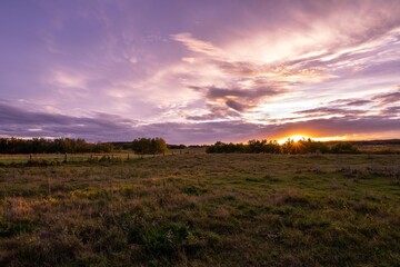 Farm at beautiful sunset