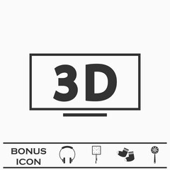 3D Television icon flat