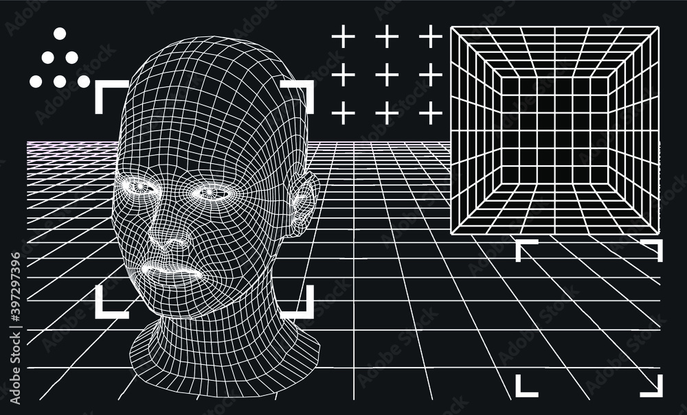 Aufkleber artificial intelligence concept. android machine head made of pixels.