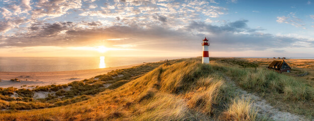 Panoramic view of a sunrise on the island of Sylt, Schleswig-Holstein, Germany