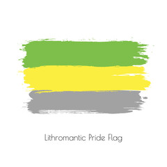 Lithromantic lgbt vector watercolor flag. Hand drawn ink dry brush stains, strokes, stripes, horizontal lines isolated on white background. Painted colorful symbol of non-binary pride, rights equality