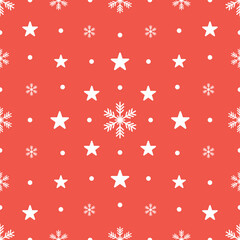 The seamless pattern with the white snowflakes and stars on the red background. The save with the Clipping Mask.