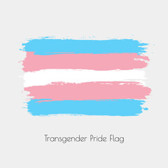 Transgender lgbt vector watercolor flag. Hand drawn ink dry brush stains, strokes, stripes, horizontal lines isolated on white background. Painted colorful symbol of non-binary, pride, rights equality