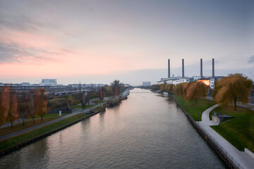 The city of Wolfsburg at sunset from November 2020