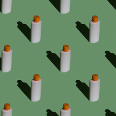 White tube bottle of shampoo, conditioner, hair rinse, on a colored background. Pattern.