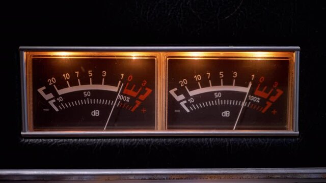 Indicator Arrows, Illuminated Decibel Meters on Dial Vintage Stereo Amplifier