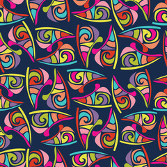 Vector seamless colorful pattern of ornamental abstract shapes triangles in lines