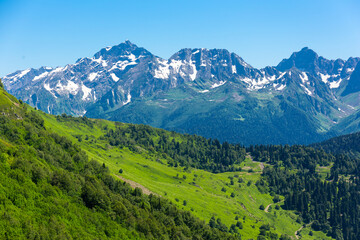 Fototapeta premium Beautiful mountain landscape with forest at Caucasus mountains.