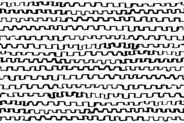 Curves seamless pattern. Hand drawn ink elements. Linear waves motif. Striped background. Broken line shapes wallpaper. Wavy stripe figures. Ethnical textile print. Vector artwork.