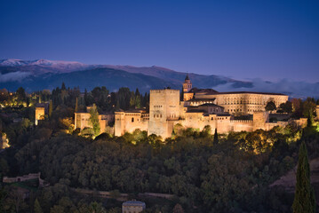 Fototapeta na wymiar Photo of the palace of Alhambra at the blue hour time