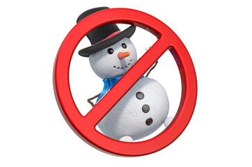 Prohibition sign with snowman. 3D rendering