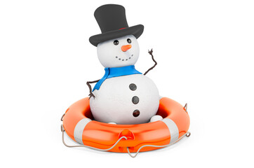 Snowman with lifebelt, 3D rendering