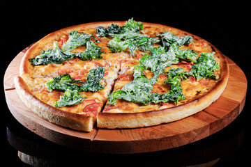 pizza on a wooden board