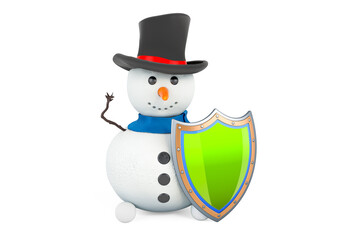 Snowman with shield, 3D rendering