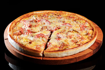 pizza on a wooden board