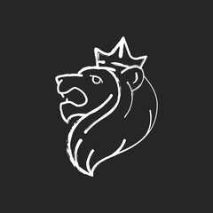 Judah Lion chalk white icon on black background. Jewish national and cultural symbol. Strength, kingship, pride sign. Jewish and Christian mysticism. Isolated vector chalkboard illustration