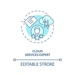 Cloud services expert turquoise concept icon. IT professional. Computing specialist. Virtual assistant skill idea thin line illustration. Vector isolated outline RGB color drawing. Editable stroke