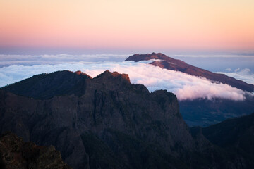 Fototapeta na wymiar sunset over beautiful volcanic nature of canary islands