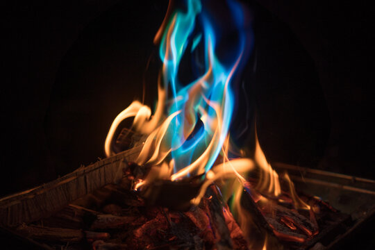 Blue and Green Colors on Bonfire