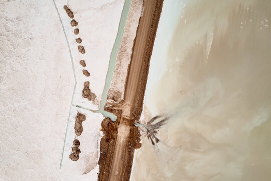 Abstract aerial drone photo of lithium mining ponds