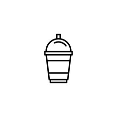 Ice coffee icon. Ice coffee takeaway cup with straw vector icon. Container for coffee shop. Iced Drink vector sign. Coffee plastic cup symbol. Vector illustration.