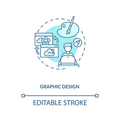 Graphic design turquoise concept icon. Virtual assistant for creative agency. Digital artist. Freelance job idea thin line illustration. Vector isolated outline RGB color drawing. Editable stroke