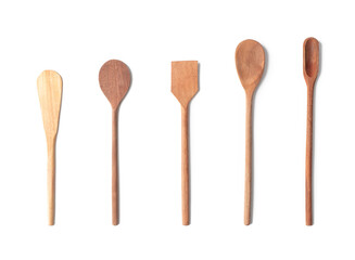 Wooden kitchen utensils isolated over white background