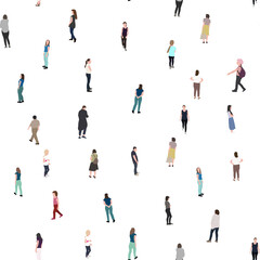 Set of Silhouette Walking People and Children Seamless Pattern Background. Vector Illustration