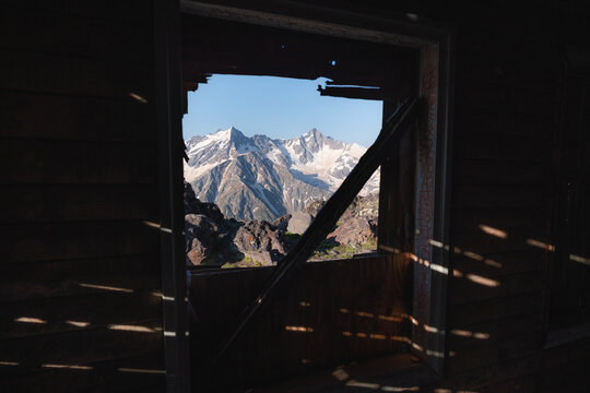 View of the mountains through the window