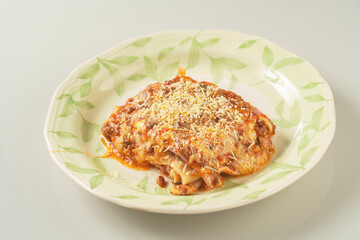 Brazilian lasagna pasta with tomatoes sauce and grounded meat