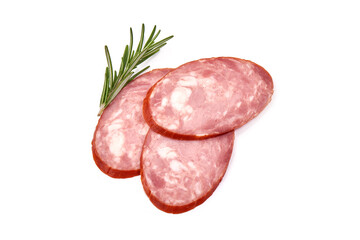 Smoked Ham sausage, isolated on white background