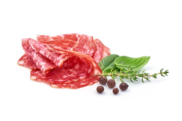 Smoked sausages, isolated on white background