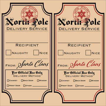 Set of vector labels, Santa gift tags, Special Delivery, North Pole