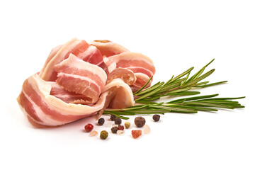 Bacon slices, sliced pork brisket, isolated on white background