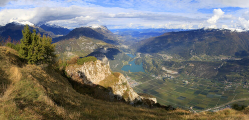 Fototapeta na wymiar Toblino Lake, mount Gazza and mount Palone, Valle del Sarca, Prealpi Gardesane, Trentino-Alto Adige, Italy 