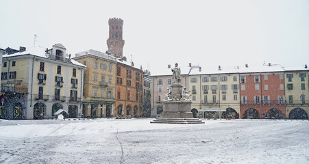 Piazza Cavour whitewashed with snow 