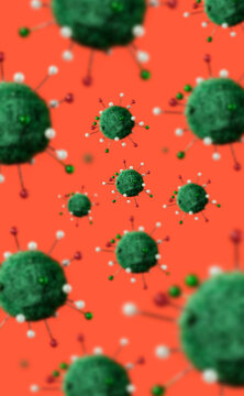 closeup of flying virus molecule