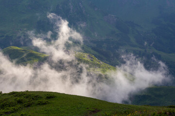 Scenery mountain landscape at Caucasus mountains with clouds