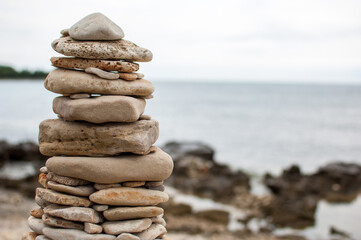 Stack of pebble stones formed as a tower