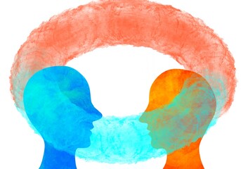 Disegno concetto comunicazione con pensiero, telepatia. Scambio d’idee.  © Kateryna Kovarzh