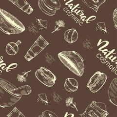 Seamless Pattern with natural cosmetic accessories .