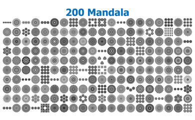 200 Mandala tattoo collections. Vector flower pattern design.
