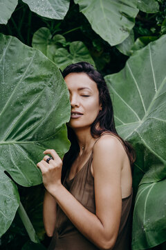 Brunette lady in jungle