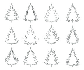 Set Shape of Trees. Winter illustration. Vector pattern and background.